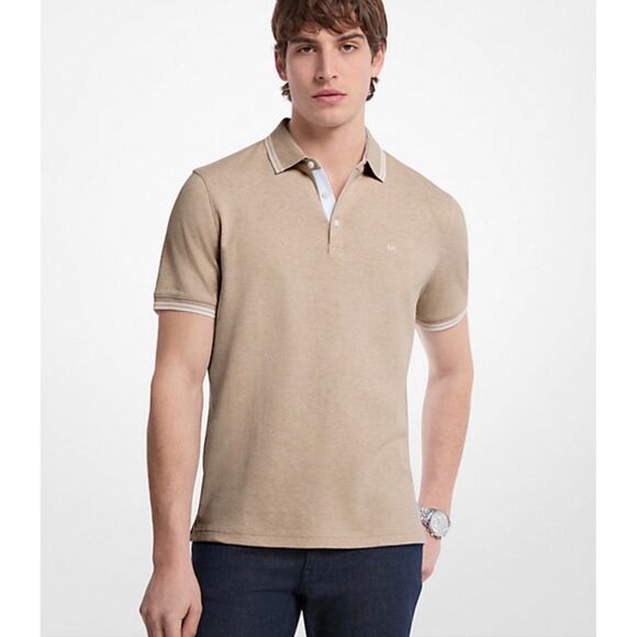 Michael Kors Men’s Large Greenwich Cotton Polo Shirt Tan Short Sleeve Collared - Picture 1 of 7